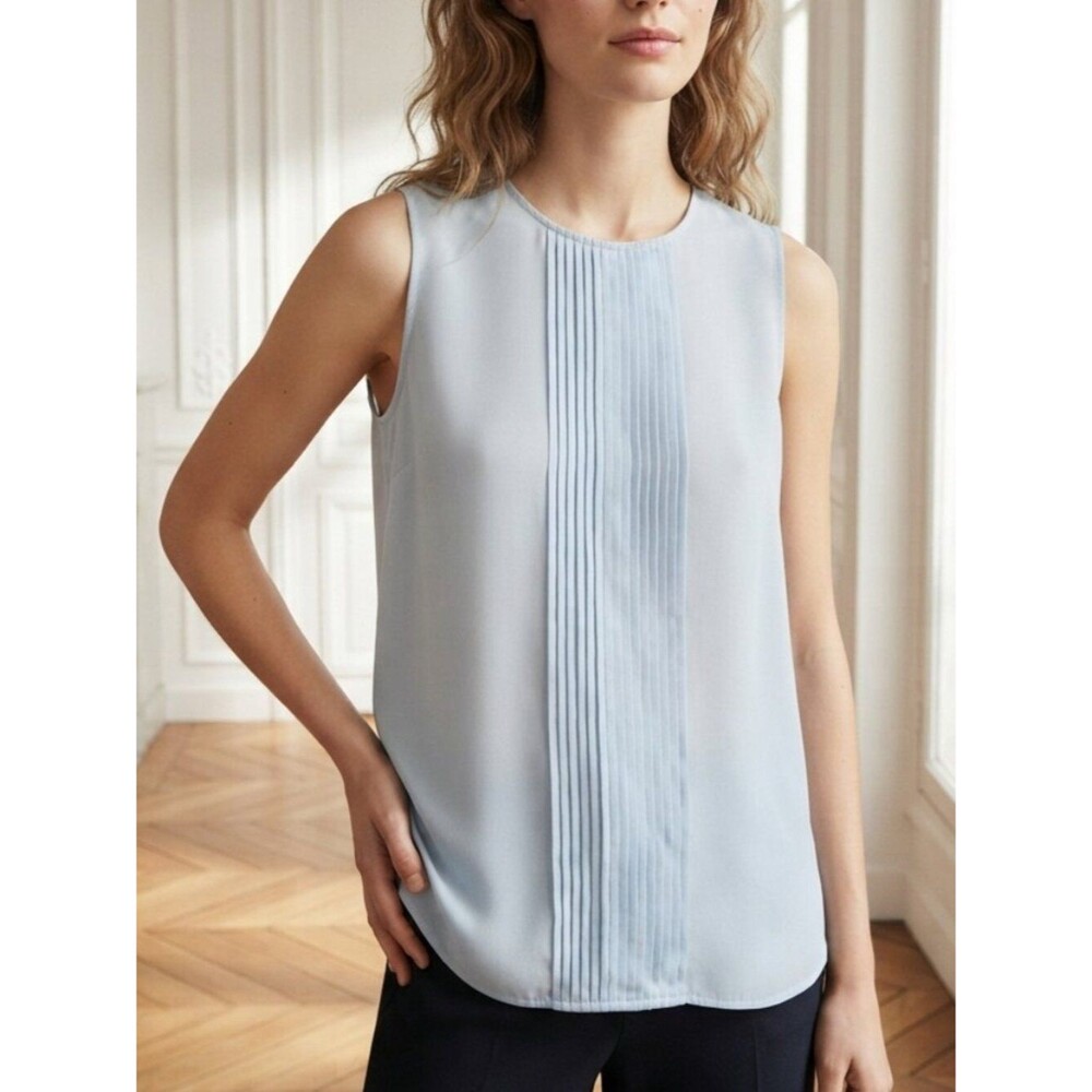 Talbots Sleeveless Light Blue Silk Pintuck Front Women's Top Size 2